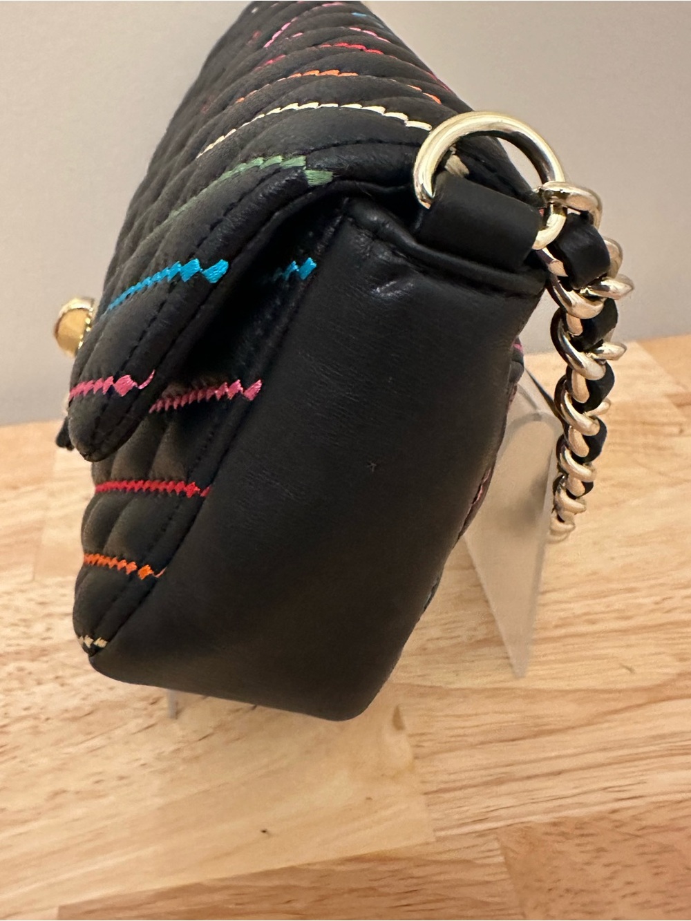 Karl Lagerfeld Black Quilted Crossbody Bag with Multicolor Stitching - Picture 9 of 16
